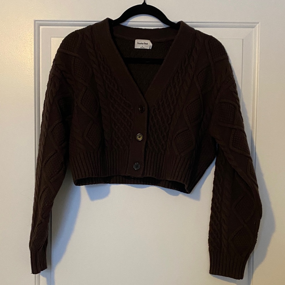 Aritzia Chocolate Brown Cable Knit Cardigan
